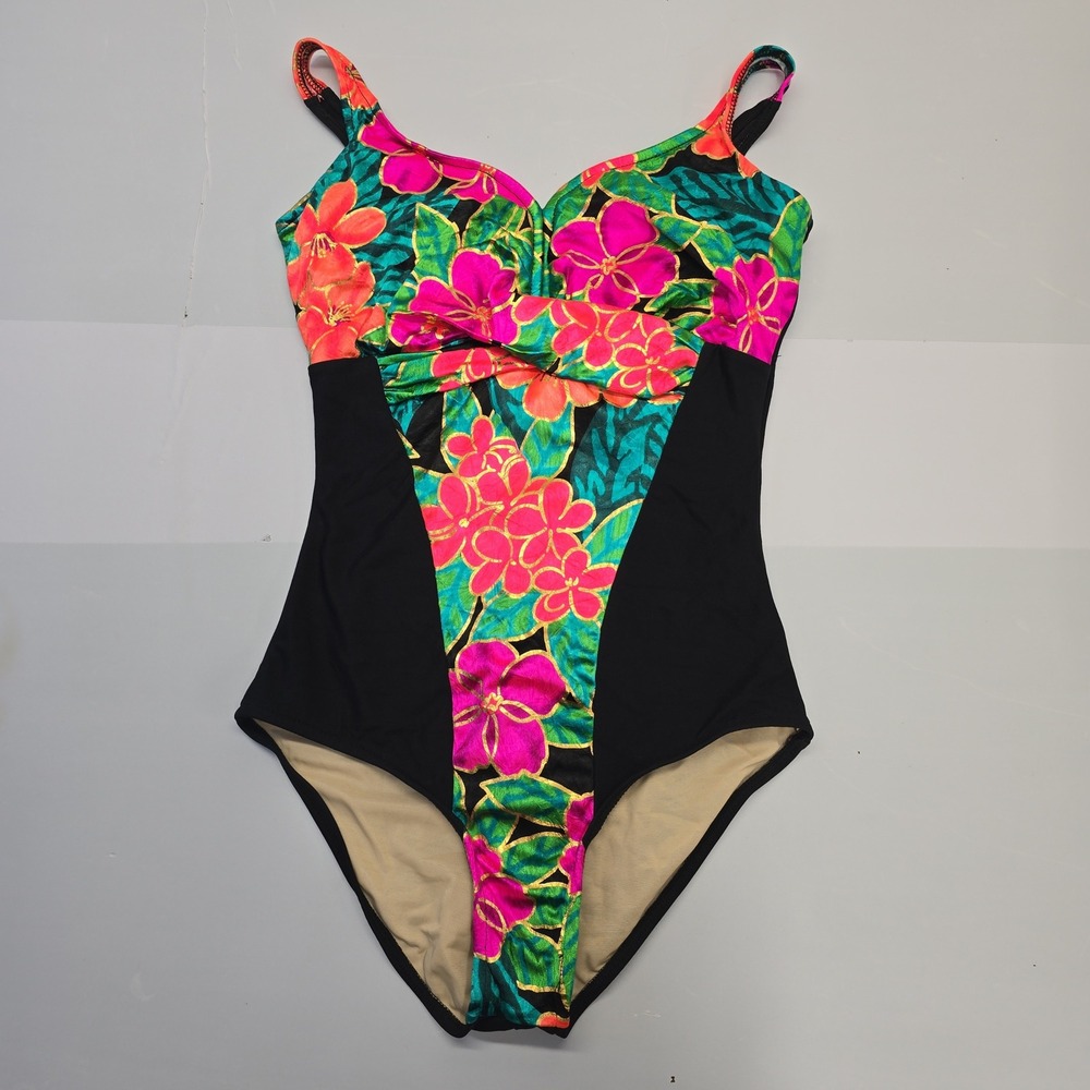 Slimsuit Womens Floral One Piece Swimsuit Multi Color Black Vintage‎ Style 12M